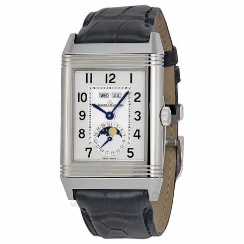 Jaeger LeCoultre Grande Reverso Calendar Silver Dial Black Leather Men's Watch Q3758420 watches