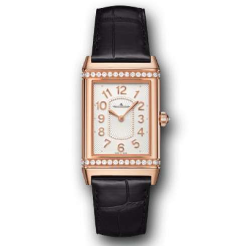 Jaeger LeCoultre Grande Reverso Silver Dial 18kt Rose Gold Black Leather Ladies Watch Q3202421 watches