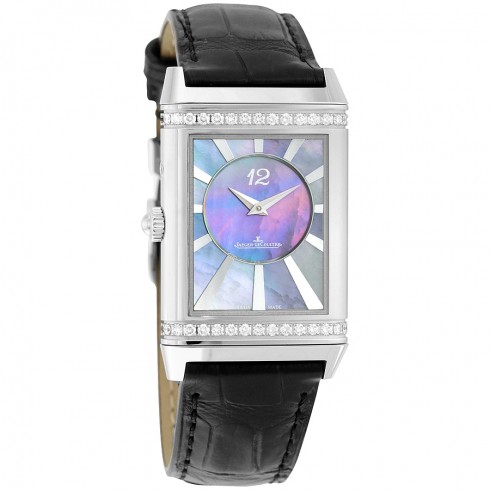 Jaeger LeCoultre Grande Reverso Silver Dial Stainless Steel Black Leather Ladies Watch Q3308421 watches