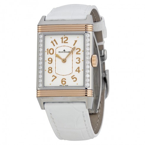 Jaeger LeCoultre Grande Reverso Ultra Thin Silver Dial 18kt Rose Gold White Leather Ladies Watch Q3224420 watches