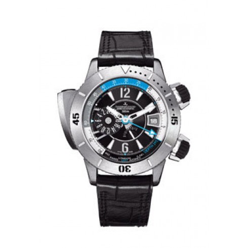 Jaeger LeCoultre Master Compressor Black Dial Titanium Black Leather Men's Watch Q185T470 watches