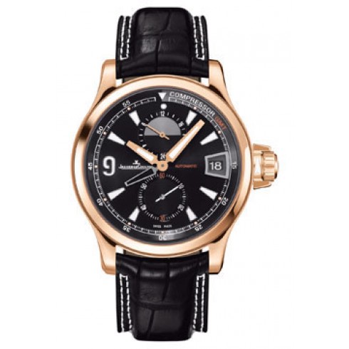Jaeger LeCoultre Master Compressor GMT Black Dial 18kt Rose Gold Leather Men's Watch Q1732441 watches