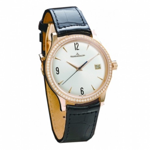 Jaeger LeCoultre Master Control Silver Dial 18kt Rose Gold Diamond Black Leather Ladies Watch Q1402403 watches