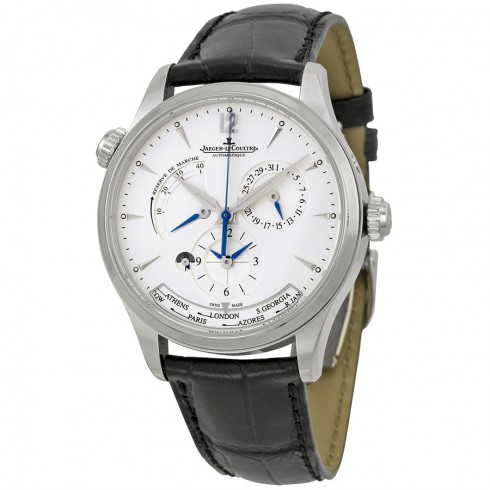Jaeger Lecoultre Master Geographic Silver Dial Black Leather Men's Watch Q1428421 watches