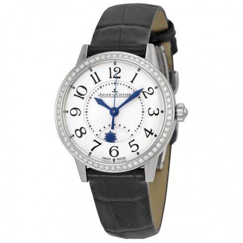 Jaeger LeCoultre Rendez-Vous Night and Day Silver Dial Diamond Black Leather Ladies Watch Q3468421 watches