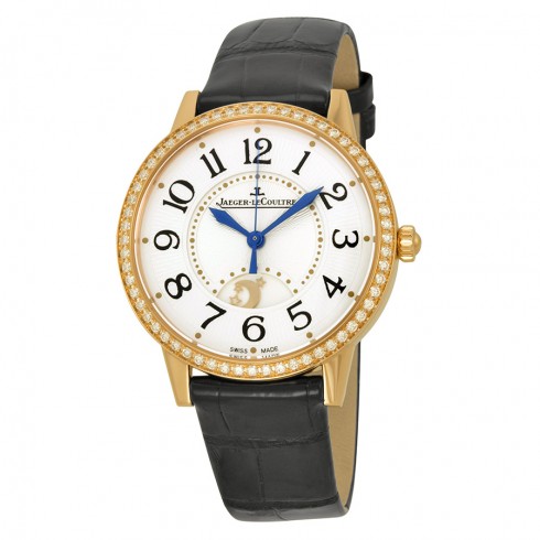 Jaeger LeCoultre Rendez-Vous Silver Dial 18kt Rose Gold Diamond Black Leather Ladies Watch Q3442520 watches