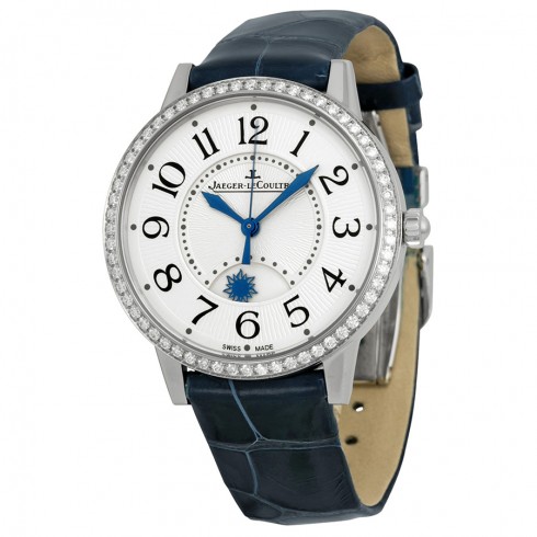 Jaeger LeCoultre Rendez-Vous Silver Dial Diamond Bezel Blue Leather Ladies Watch Q3448420 watches