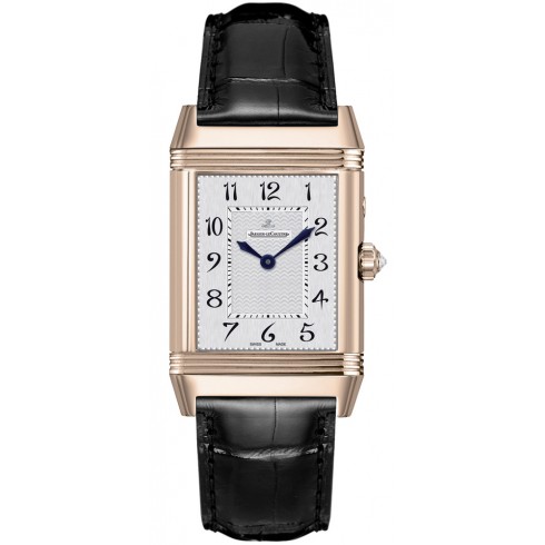 Replica Jaeger LeCoultre Reverso Duetto Duo Silver Dial 18kt Rose Gold Black Leather Men's Watch Q2692424 Watch