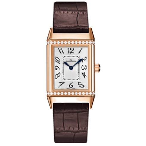 Jaeger LeCoultre Reverso Duetto Silver Dial 18kt Rose Gold Brown Leather Ladies Watch Q2562402 watches