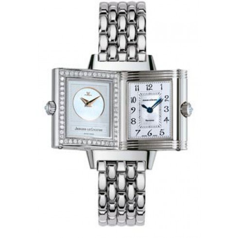 Jaeger LeCoultre Reverso Duetto Silver Dial 18kt White Gold Diamond Ladies Watch Q2663103 watches