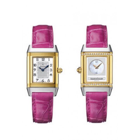 Jaeger LeCoultre Reverso Duetto Silver Dial 18kt Yellow Gold Pink Alligator Men's Watch Q2665410 watches