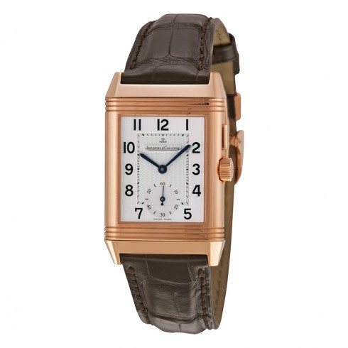 Jaeger LeCoultre Reverso Duo Silver Dial 18kt Rose Gold Brown Leather Q2712410 watches