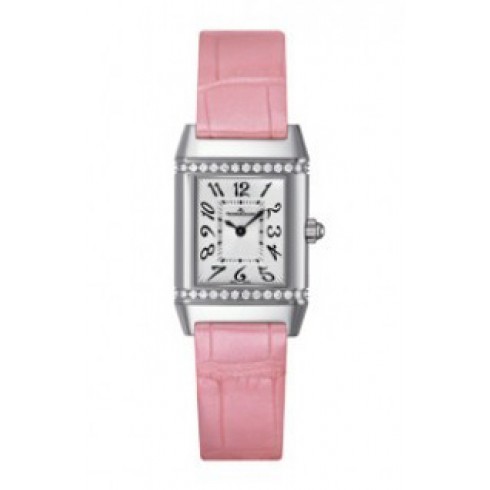 Jaeger LeCoultre Reverso Florale Silver Dial Stainless Steel Diamond Pink Alligator Leather Ladies Watch Q2658430 watches