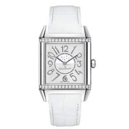 Jaeger LeCoultre Reverso Lady Squadra Silver Dial Stainless Steel White Leather Ladies Watch Q7058420 watches