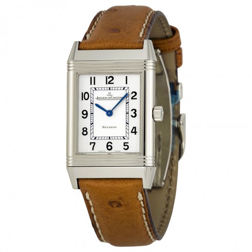 Jaeger LeCoultre Reverso Silver Dial Brown Ostrich Leather Strap Unisex Watch Q2518411 watches
