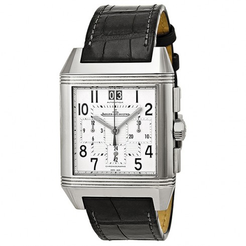 Jaeger LeCoultre Reverso Squadra Chronograph Silver Dial Black Leather Men's Watch Q7018420 watches