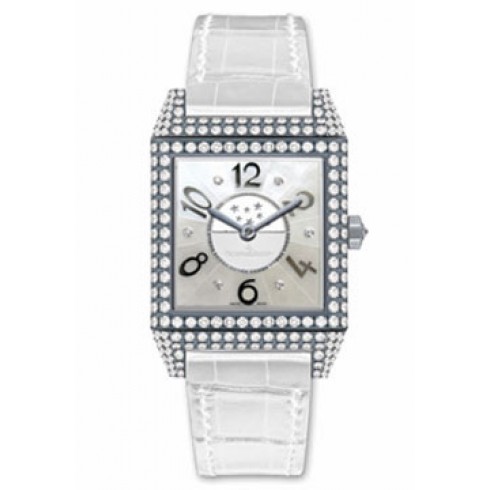 Jaeger LeCoultre Reverso Squadra Lady Duetto Silver Dial 18kt White Gold White Leather Ladies Watch Q7053402 watches