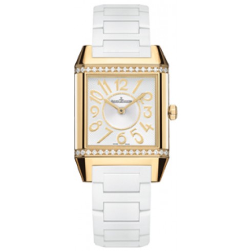Jaeger LeCoultre Reverso Squadra Silver Dial 18kt Yellow Gold Diamond Rubber Ladies Watch Q7031720 watches