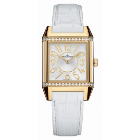 Jaeger LeCoultre Reverso Squadra Silver Dial 18kt Yellow Gold White Leather Ladies Watch Q7031420 watches