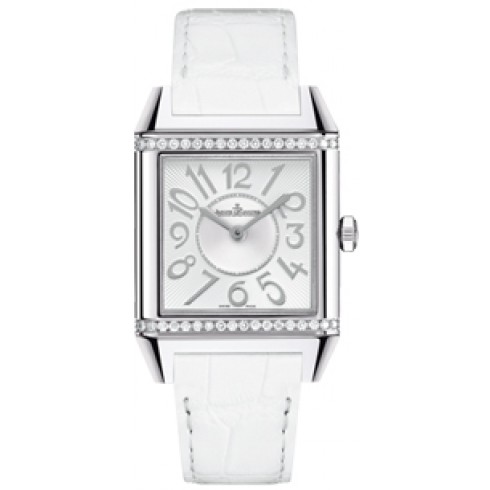 Jaeger LeCoultre Reverso Squadra Silver Dial White Leather Diamond Ladies Watch Q7038420 watches