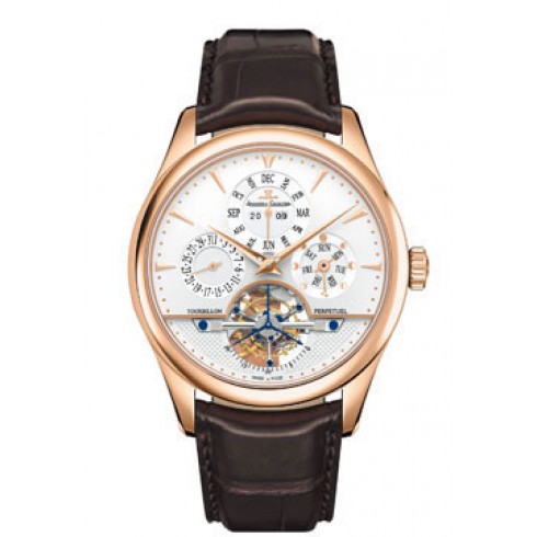 Jaeger LeCoultre Silver Dial 18kt Pink Gold Brown Leather Automatic Men's Watch Q500242A watches