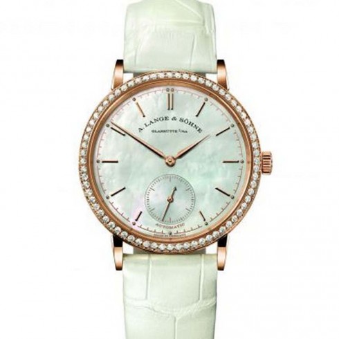 A. Lange and Sohne Saxonia Automatic Mother of Pearl Dial 18K Rose Gold Diamond Ladies Watch 840.032 watches