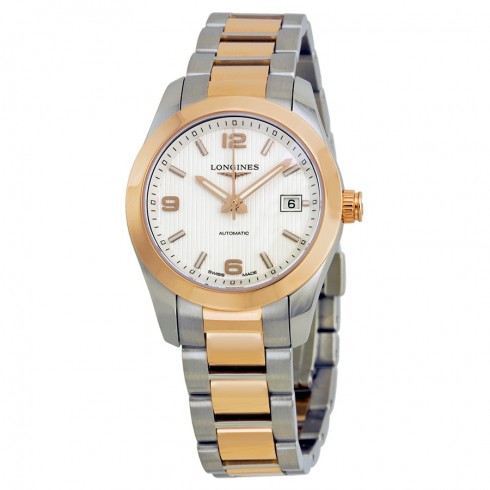 Longines Conquest Automatic Silver Dial 18kt Rose Gold Stainless Steel Ladies Watch L22855767 watches