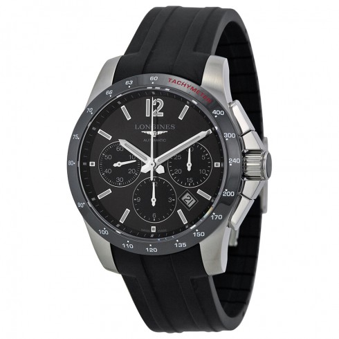 Longines Conquest Black Dial Chronograph Black Rubber Men's Watch L27444562 watches