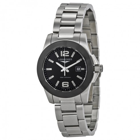 Longines Conquest Black Dial Stainless Steel Ladies Watch L32574566 watches