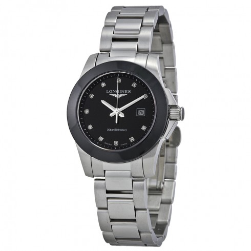 Longines Conquest Black Diamond Black Ceramic Bezel Ladies Watch 32574576 watches