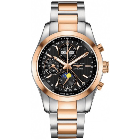 Longines Conquest Classic Black Dial Chronograph Stainless Steel and 18K Rose Gold Men's Watch L27985527 watches