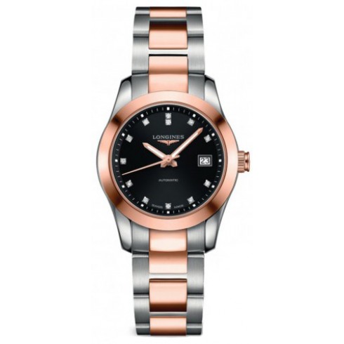 Longines Conquest Classic Black Diamond Dial Steel and 18K Pink Gold Ladies Watch L22855587 watches
