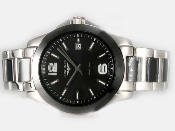 Longines Conquest L3.657.4.56.7 Stainless Steel Case Stainless Steel Bezel Black Dial Watch watches