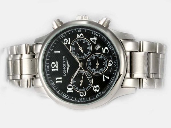 Longines Conquest L3.660.4.76.6 Black Dial 18K Gold Case 34x24mm Watch watches