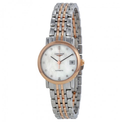 Longines Elegance Mother of Pearl Stainless Steel and Rose Gold Ladies Watch L4.309.5.87.7 watches