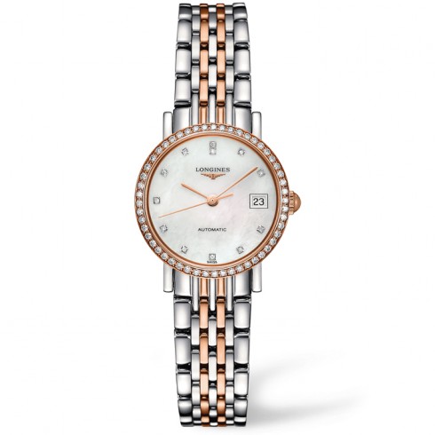Longines Eleganrt Collection Mother Of Pearl Dial Stainless Steel and 18k Rose Gold Band Automatic Ladies Watch L4.309.5.88.7 watches