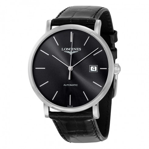 Longines Elegant Black Dial Alligator Leather Automatic Men's Watch L49104722 watches