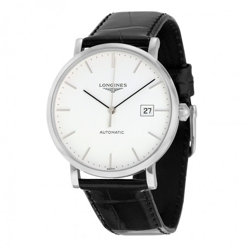 Longines Elegant White Dial Black Alligator Leather Automatic Men's Watch L49104122 watches