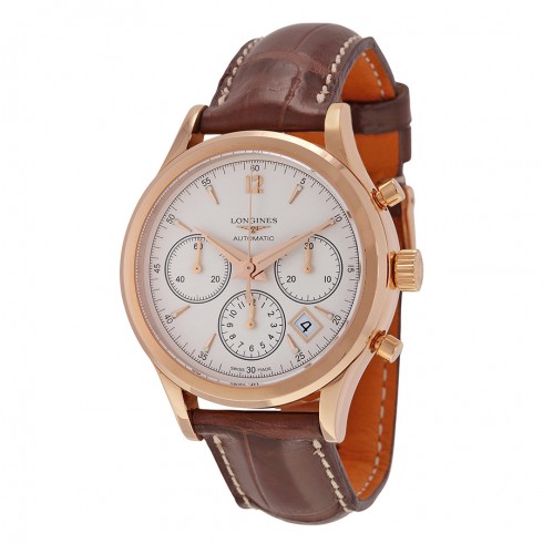 Longines Heritage Automatic Chronogaph Silver Dial 18kt Rose Gold Brown Leather Men's L2.750.8.76.2 watches