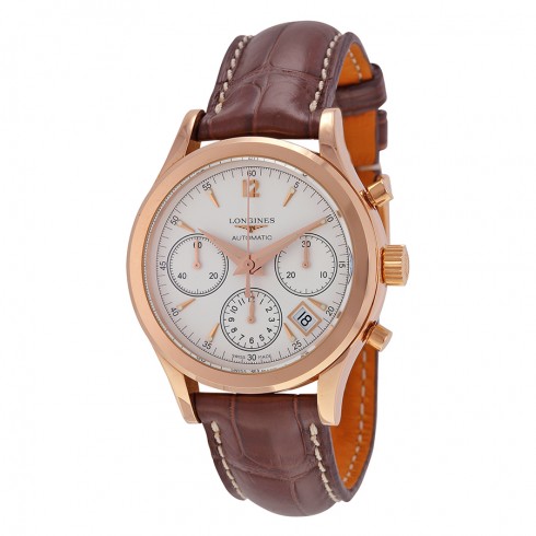 Longines Heritage Automatic Chronograph Silver Dial 18kt Rose Gold Brown Leather Men's Watch L2.742.8.76.2 watches