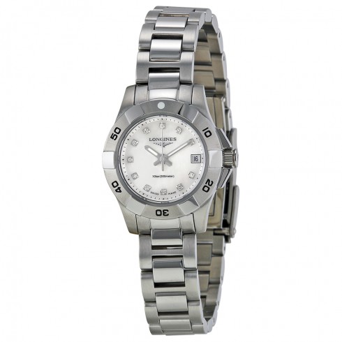Longines Hydro Conquest Mother of Pearl Diamond Dial Steel Ladies Watch L31984876 watches