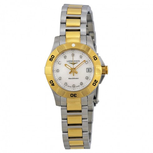 Longines Hydro Conquest Mother of Pearl Diamond Dial Two Tone Ladies Watch L31983877 watches