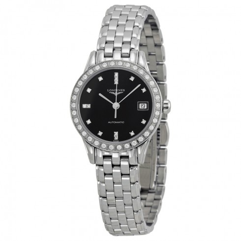 Longines La Grande Classique Automatic Diamond Black Dial Stainless Steel Ladies Watch L42740576 watches