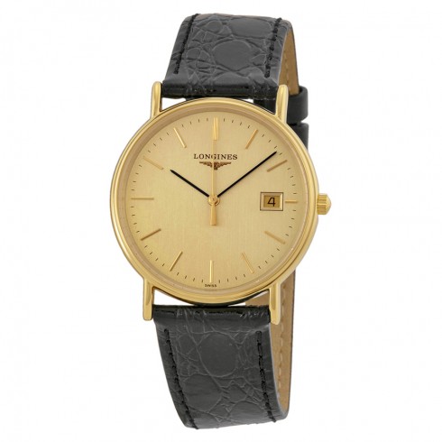 Longines La Grande Classique Gold Dial Black Leather Ladies Watch 47202322 watches