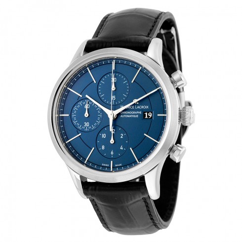 Maurice Lacroix Les Classiques Automatic Chronograph Blue Dial Black Leather Strap Men's Watch LC6058-SS001-430 watches