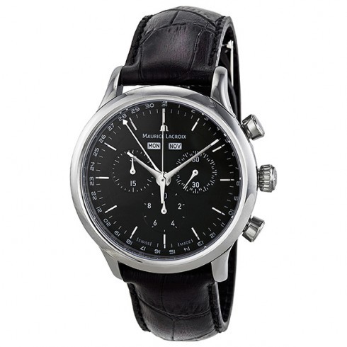 Maurice Lacroix Les Classiques Black Dial Chronograph Black Leather Men's Watch LC1008-SS001-330 watches