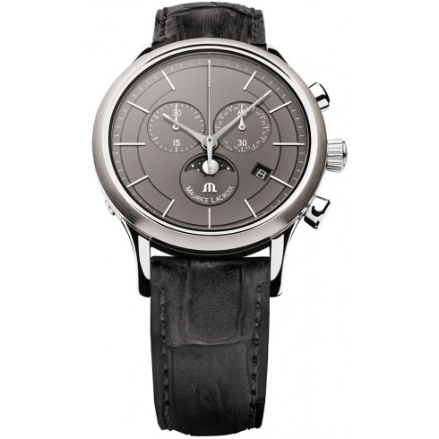 Maurice Lacroix Les Classiques Chronograph Phase de Lune Grey Dial Black Leather Strap Men's Quartz Watch LC1148-SS001-830 watches