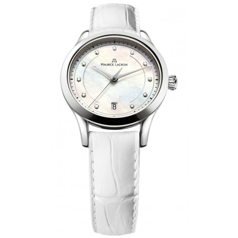 Maurice Lacroix Les Classiques Date Midsize Mother Of Pearl Dial White Leather Band Ladies Quartz Watch LC1026-SS001-170 watches