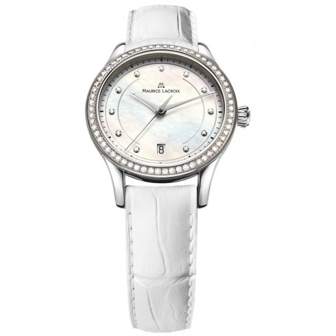 Maurice Lacroix Les Classiques Date Midsize Mother Of Pearl Dial White Leather Ladies Quartz Watch LC1026-SD501-170 watches