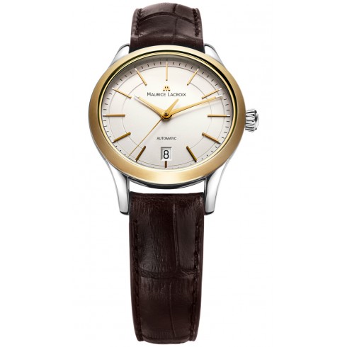 Maurice Lacroix Les Classiques Date Midsize Silver Dial Brown Leather Yellow Gold Stainless Steel Ladies Automatic Watch LC6016-YS101-130 watches